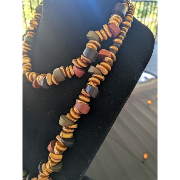 ZARA Layered Necklaces Pack Of 2 Beaded Wooden Blue Brown Gold Maximalist Retro - Picture 5 of 12